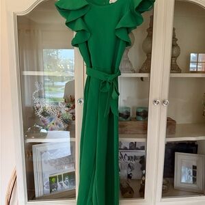 Elegant Green Ruffle Sleeve pant romper